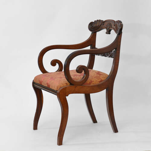 Regency mahogany sabre leg armchair