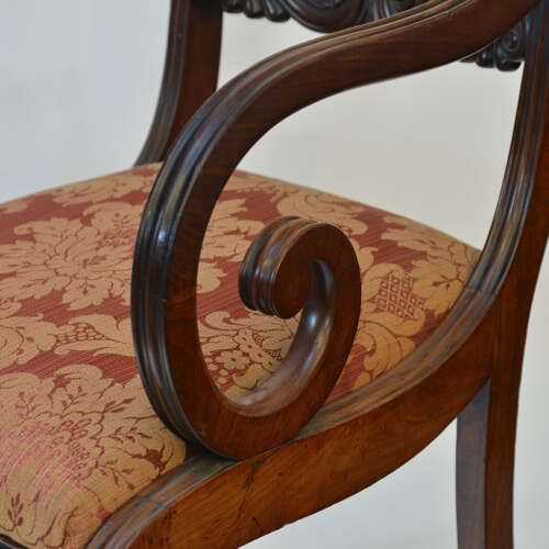 Regency mahogany sabre leg armchair