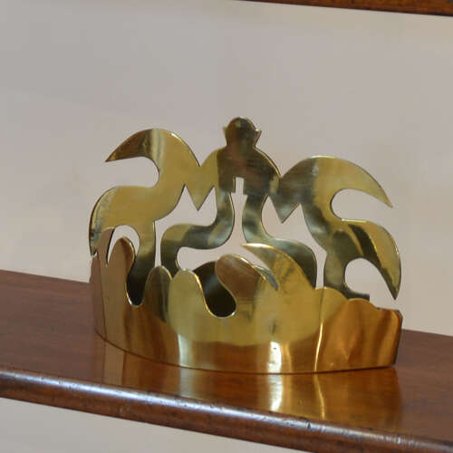19th century ornate brass 'crown' wall pocket